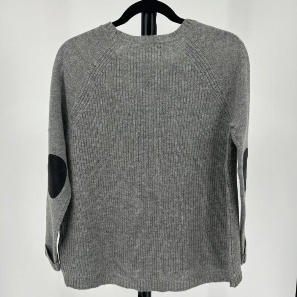 J. Crew Crewneck Sweater Gray Size Small Wool Leather Ribbed Minimalist - Picture 4 of 10